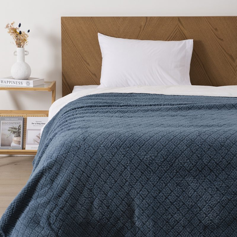 Frazada Atlantic Sherpa Jacquard 1.5 Plazas / Azul - Mashini