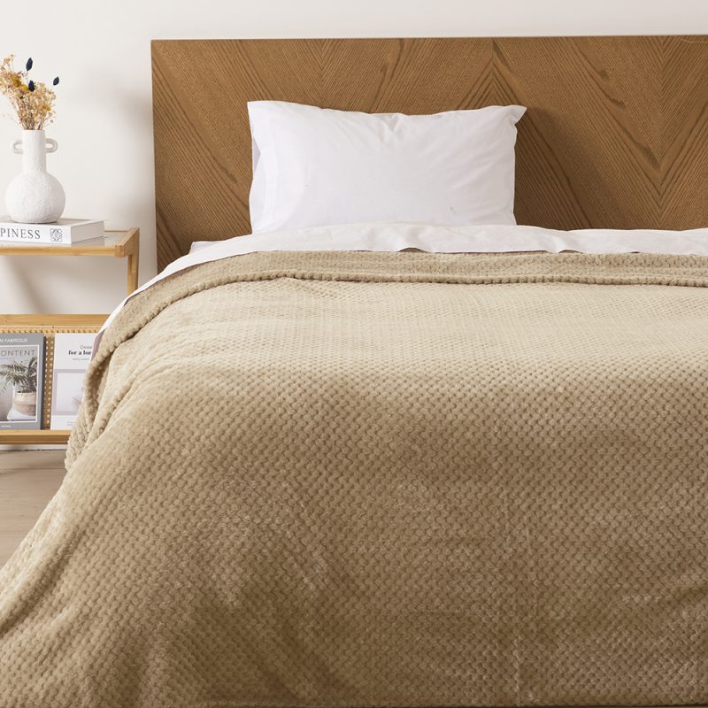 Frazada Pop Corn Sherpa Jacquard 1.5 Plazas / Beige - Mashini