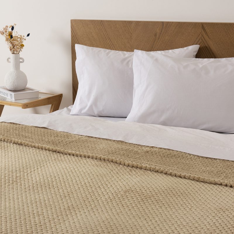 Frazada Pop Corn Sherpa Jacquard King / Beige - Mashini - Imagen 3