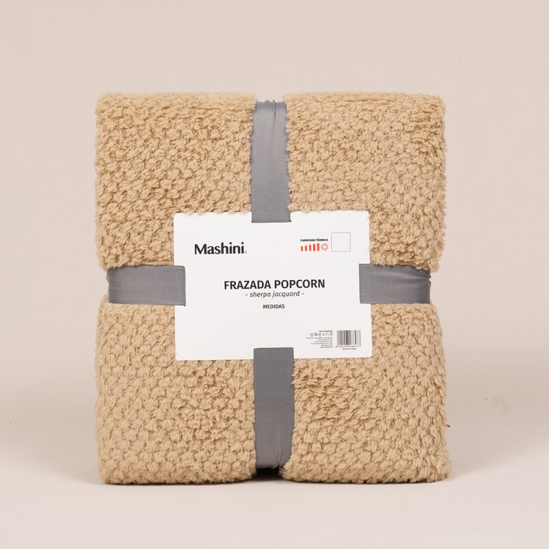 Frazada Pop Corn Sherpa Jacquard King / Beige - Mashini - Imagen 4