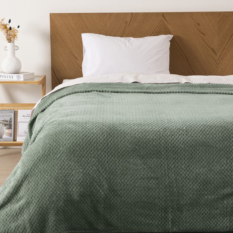 Frazada Pop Corn Sherpa Jacquard 1.5 Plazas / Verde - Mashini