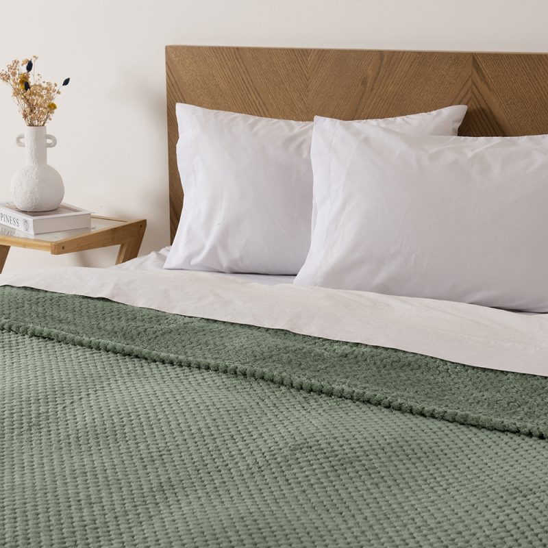 Frazada Pop Corn Sherpa Jacquard 2 Plazas / Verde - Mashini - Imagen 3