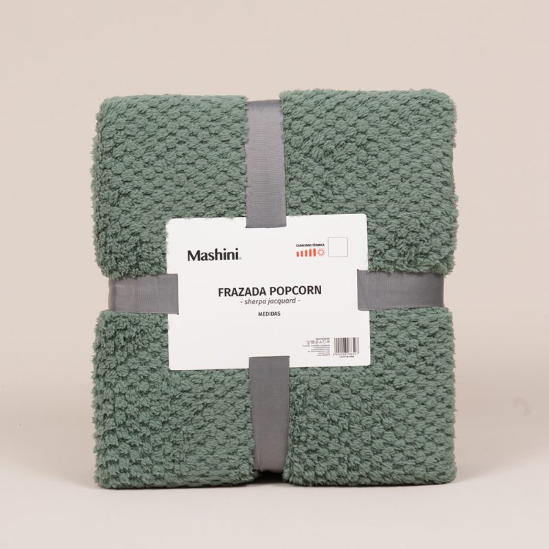 Frazada Pop Corn Sherpa Jacquard 2 Plazas / Verde - Mashini - Imagen 4