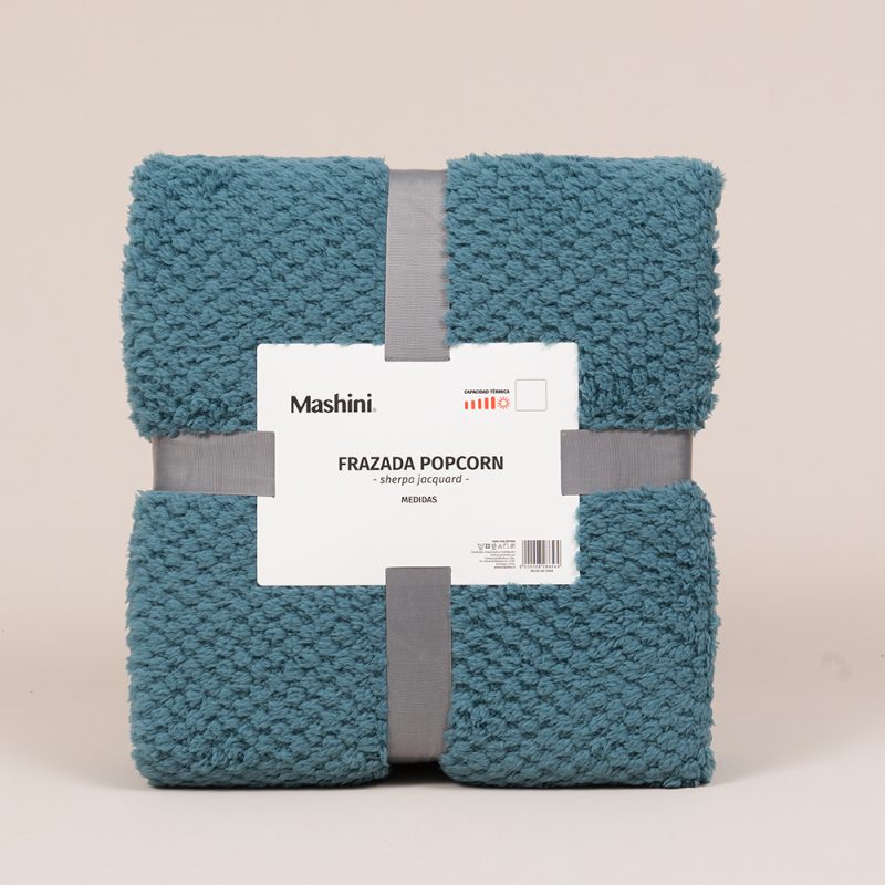 Frazada Pop Corn Sherpa Jacquard 1.5 Plazas / Celeste - Mashini - Imagen 3