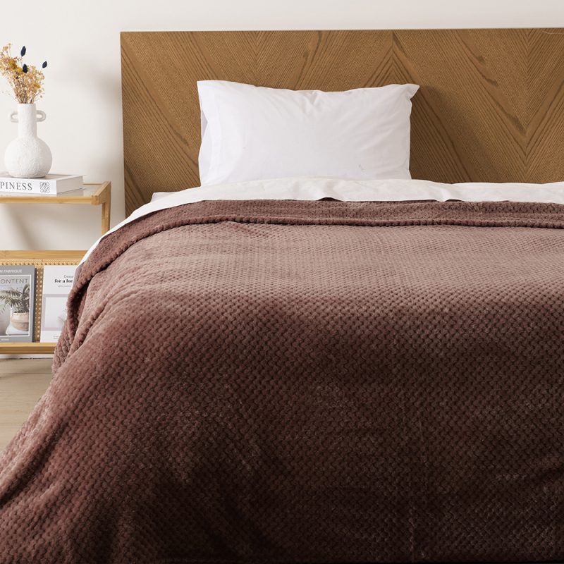 Frazada Pop Corn Sherpa Jacquard 1.5 Plazas / Café - Mashini