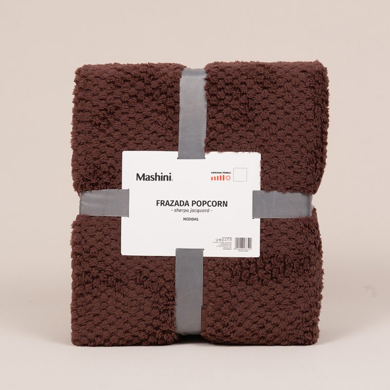 Frazada Pop Corn Sherpa Jacquard 1.5 Plazas / Café - Mashini - Imagen 3