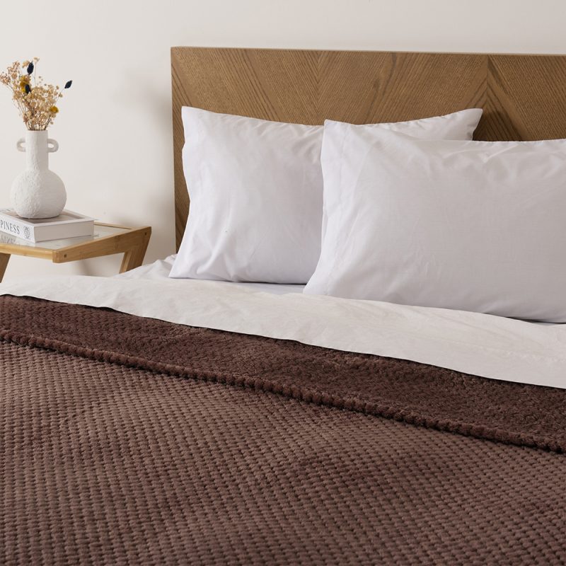 Frazada Pop Corn Sherpa Jacquard 2 Plazas / Café - Mashini - Imagen 3