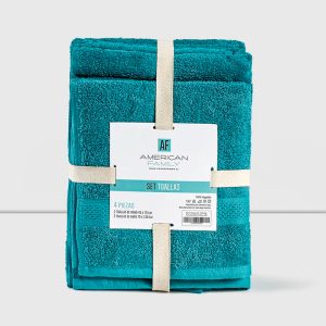 Set de 4 Toallas 100% Algodón / Turquesa - American Family