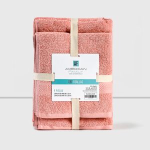 Set de 4 Toallas 100% Algodón / Rosado - American Family