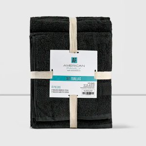 Set de 4 Toallas 100% Algodón / Black - American Family