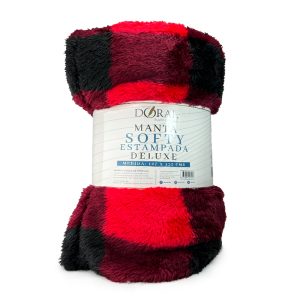 Manta Softy Estampada /  Cuadrillé  Rojo  Negro - Doral