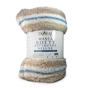 Manta Softy Estampada /  Líneas Azul Beige - Doral