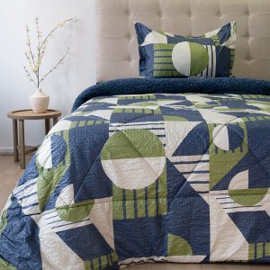 Plumón Estampado Outboss Deluxe 1.5 Plazas / Geometría Verde Azul - Doral