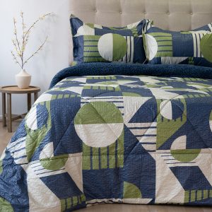 Plumón Estampado Outboss Deluxe 2 Plazas / Geometría Verde Azul - Doral