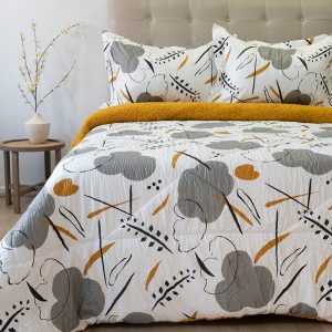 Plumón Estampado Outboss Deluxe 2 Plazas / Nubes Gris Mostaza - Doral