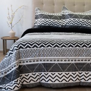 Plumón Estampado Outboss Deluxe 2 Plazas / Zigzag Blanco Negro - Doral