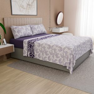 Sábanas de Polar Composé King / Flores Morado Blanco - Doral