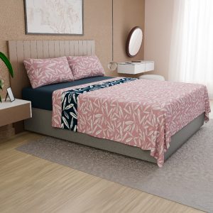 Sábanas de Polar Composé King / Hojas Rosado Azul - Doral