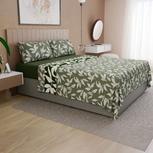 Sábanas de Polar Composé King / Hojas Verde Blanco - Doral