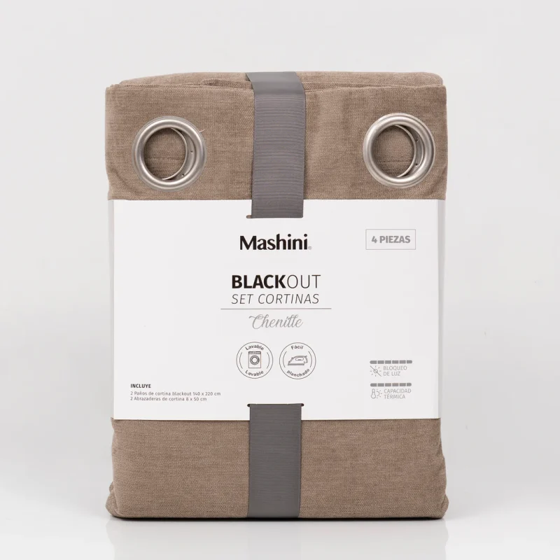 Set Cortinas BlackOut Chenille / Café - Mashini