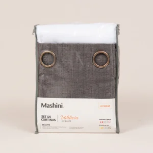 Set De Cortinas 8 Piezas Valdivia Jacquard / Gris - Mashini