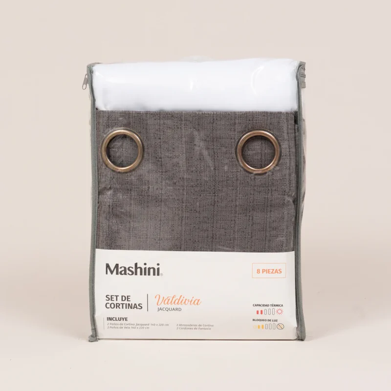 Set De Cortinas 8 Piezas Valdivia Jacquard / Gris - Mashini