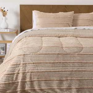 Plumón Corduroy Coral Sherpa 2 Plazas / Beige - Mashini