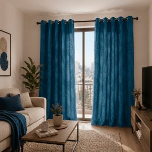 Set de Cortinas Velvet Emboss / Azul - Chantilly
