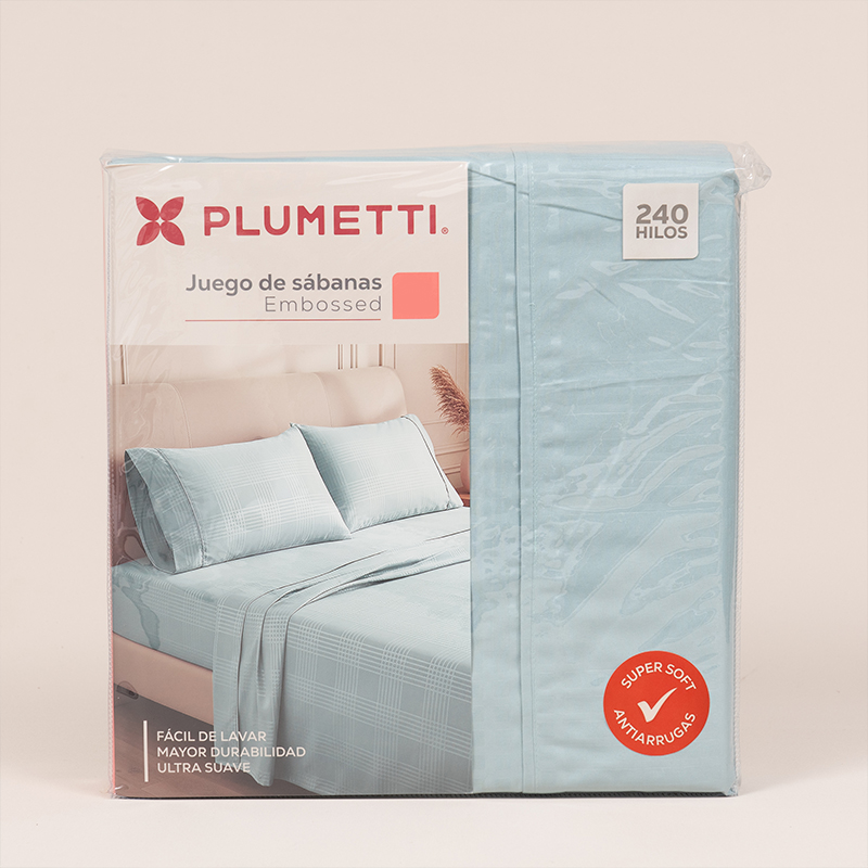 Juego de Sábanas Embossed 2 Plazas / Azul - Plumetti - Imagen 3