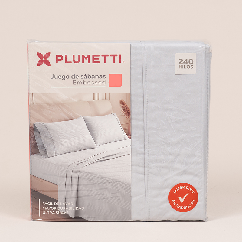Juego de Sábanas Embossed 2 Plazas / Gris - Plumetti - Imagen 3