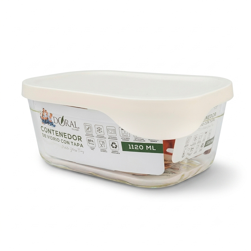 Hermético de Vidrio Rectangular Glass Try 1120 ml - Doral