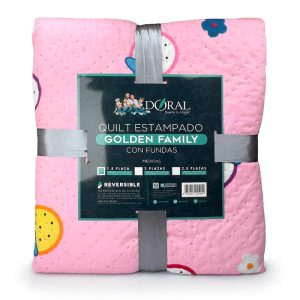 Quilt Hotpress Golden Family 1.5 plazas / Frutas Rosado - Doral