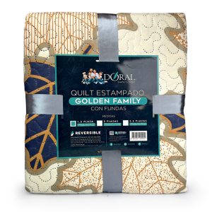 Quilt Hotpress Golden Family 1.5 plazas / Hojas Beige Azul - Doral
