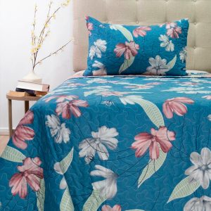 Quilt Stitchy Estampado 1.5 Plazas / Flor Azul Burdeo - Doral