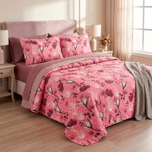 Quilt Stitchy Estampado 1.5 Plazas / Flor Rosado Morado - Doral