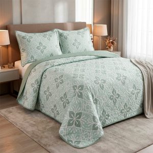 Quilt Stitchy Estampado 2 Plazas / Flor Menta Blanco - Doral