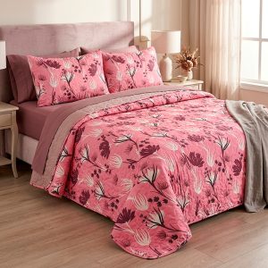 Quilt Stitchy Estampado 2 Plazas / Flor Rosado Morado- Doral