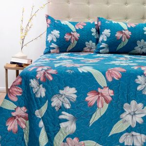 Quilt Stitchy Estampado 2.5 Plazas / Flor Azul Burdeo - Doral