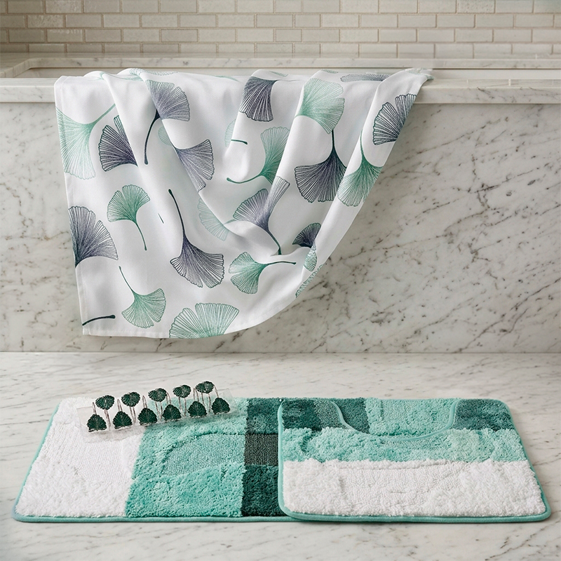 Set de Baño 15 pcs Jacquard / Franjas Petróleo Menta Blanco - Doral - Imagen 2