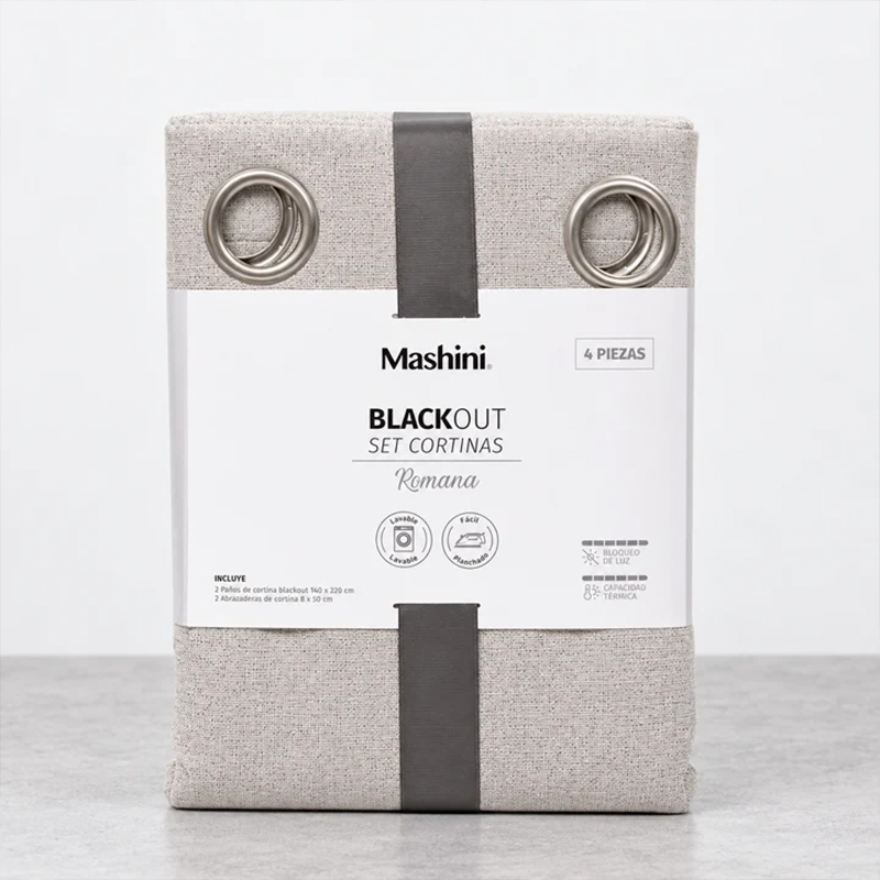 Set de Cortinas Blackout Argolla Romana / Gris Claro - Mashini