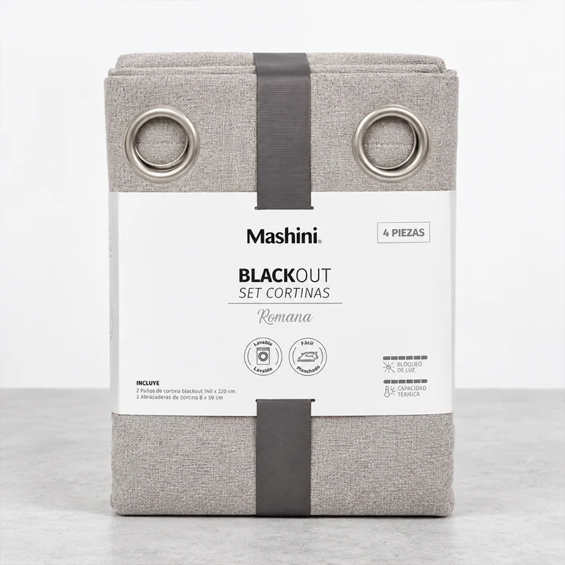 Set de Cortinas Blackout Argolla Romana / Gris - Mashini