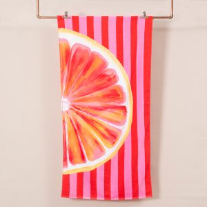 Toalla de Playa Algodón Velour 70x150cm. + Bolso / Naranja - Mashini
