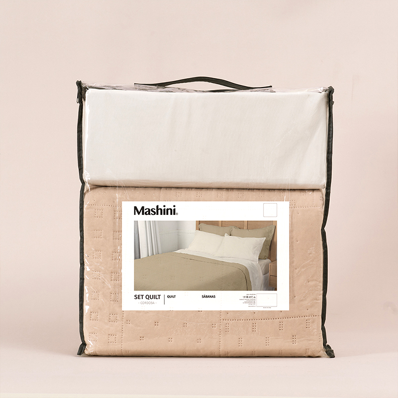 Quilt + Sábana Liso 1.5 Plaza / Beige - Mashini - Imagen 4