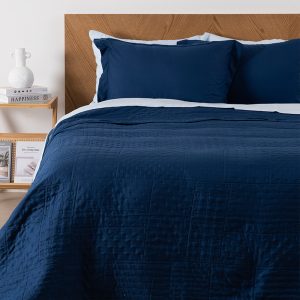 Quilt + Sábana Liso 2.5 Plazas / Azul - Mashini
