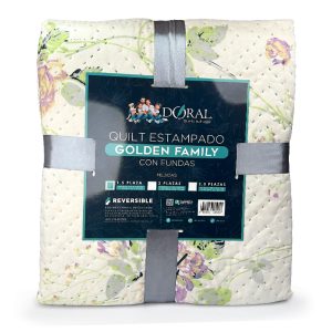 Quilt Hotpress Golden Family 1.5 plazas / Flores Beige Lila - Doral