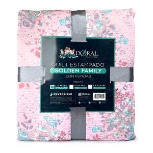 Quilt Hotpress Golden Family 1.5 plazas / Flores Rosado - Doral