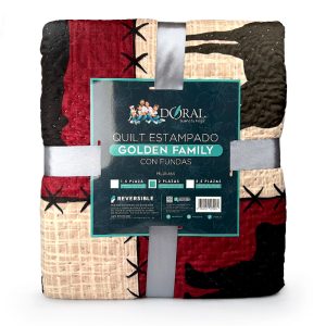 Quilt Hotpress Golden Family 2 plazas / Animales Beige Burdeo - Doral