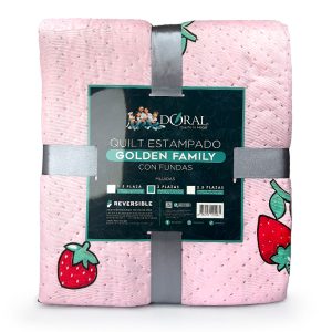 Quilt Hotpress Golden Family 2 plazas / Frutillas Rosado - Doral