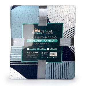Quilt Hotpress Golden Family 2 plazas / Geometría Gris Azul - Doral